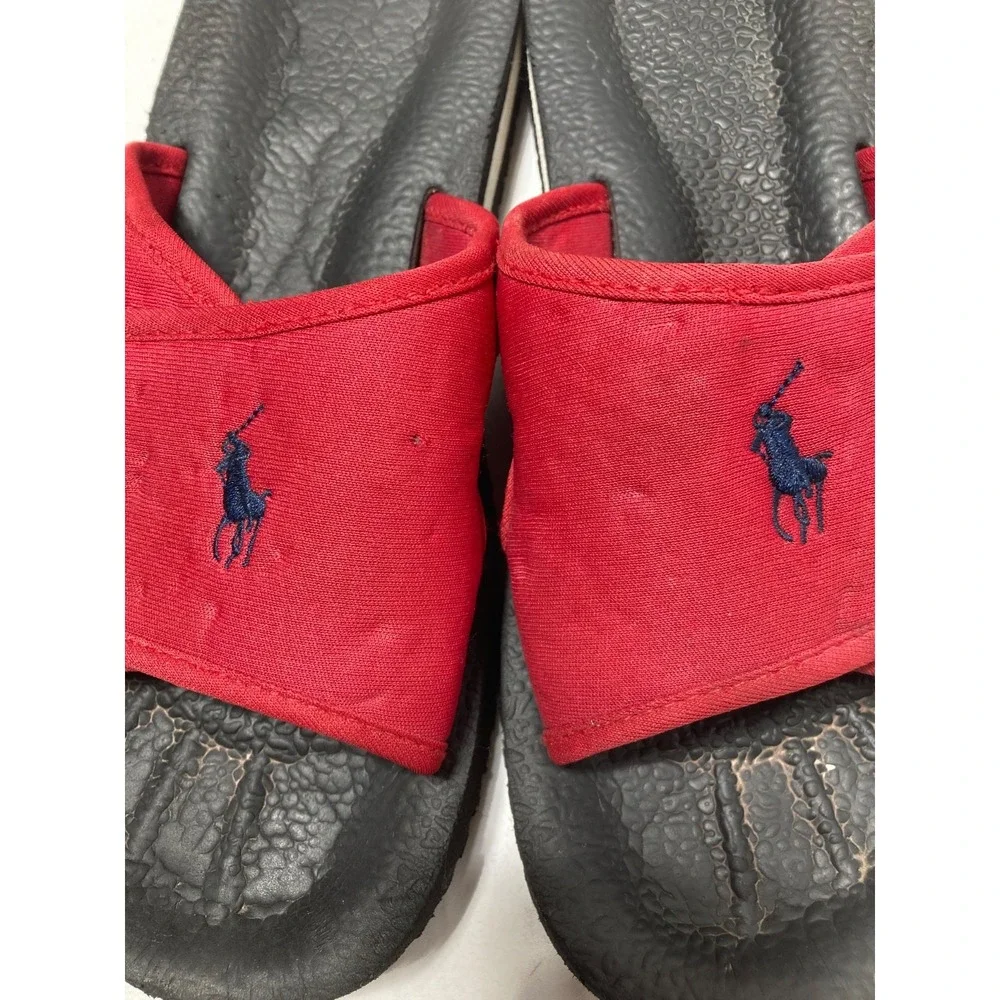 Polo Ralph Lauren Men's Slides Sandals Red‎ & Black w/ Blue Pony Size 9